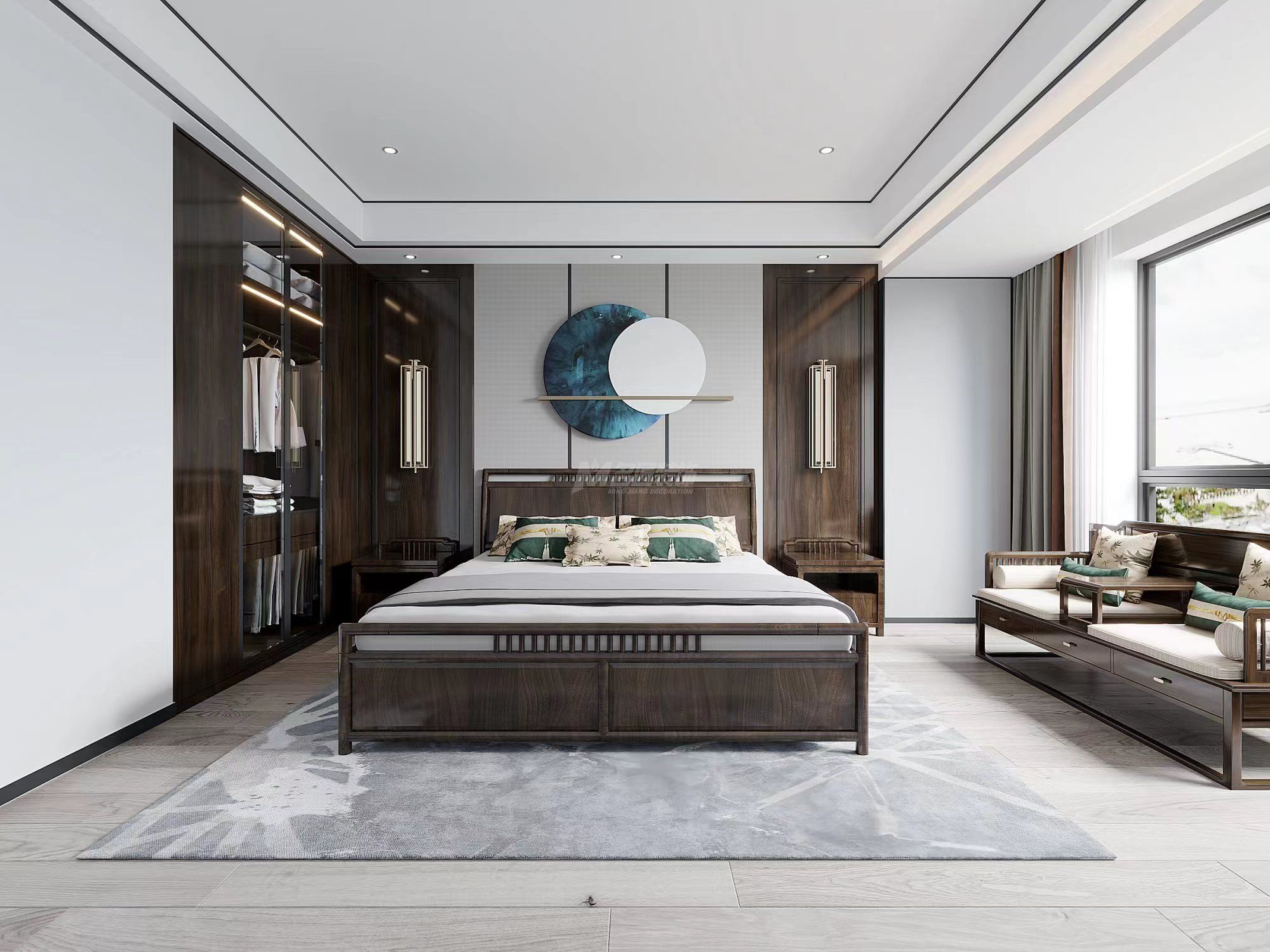 万科朗润150㎡主卧新中式装修风格效果图