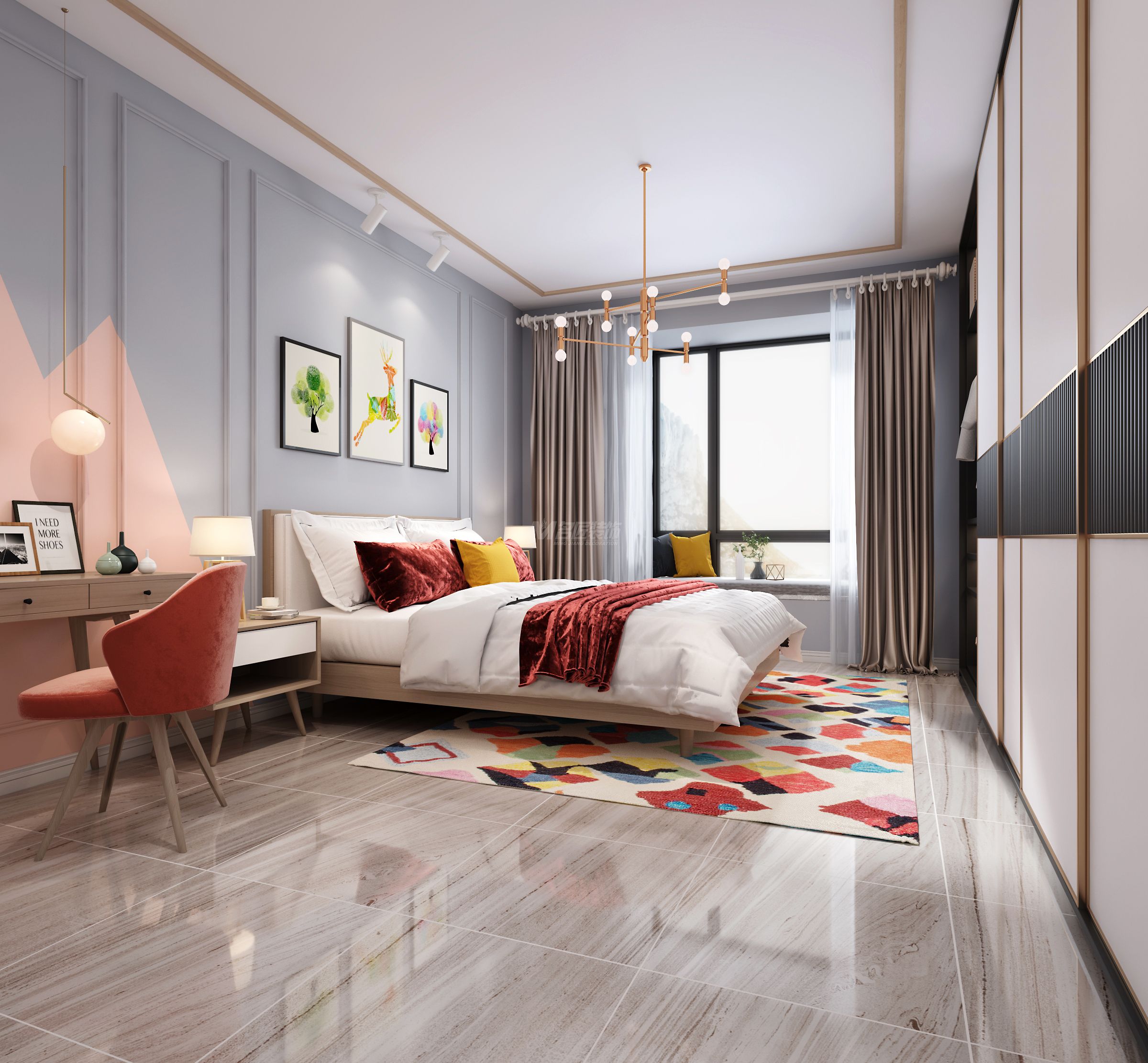 梦之岛水晶城130㎡主卧北欧装修风格效果图