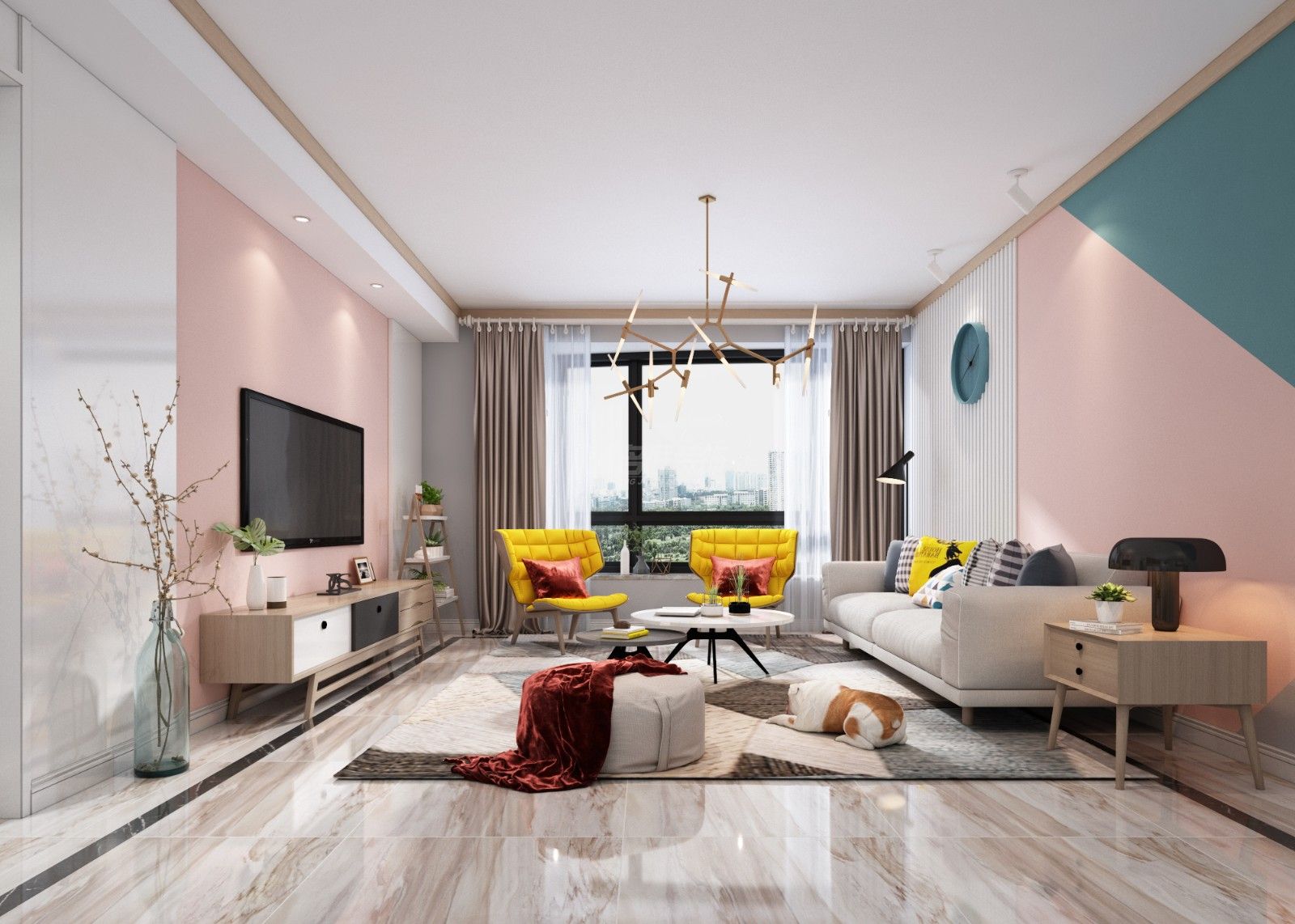 梦之岛水晶城130㎡客厅北欧装修风格效果图