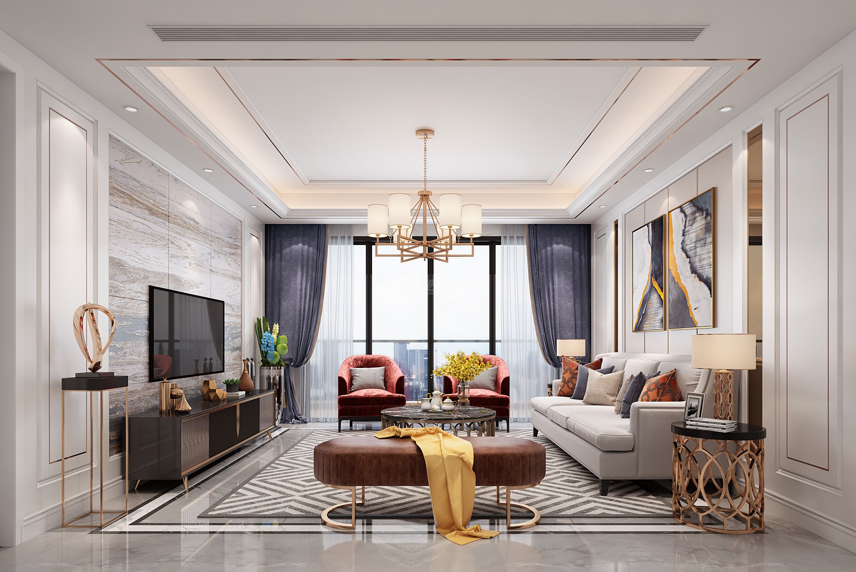 塞纳维拉花园150㎡客厅欧式装修风格效果图