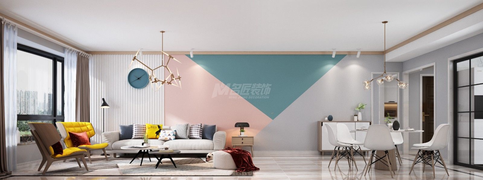 梦之岛水晶城130㎡客餐厅北欧装修风格效果图