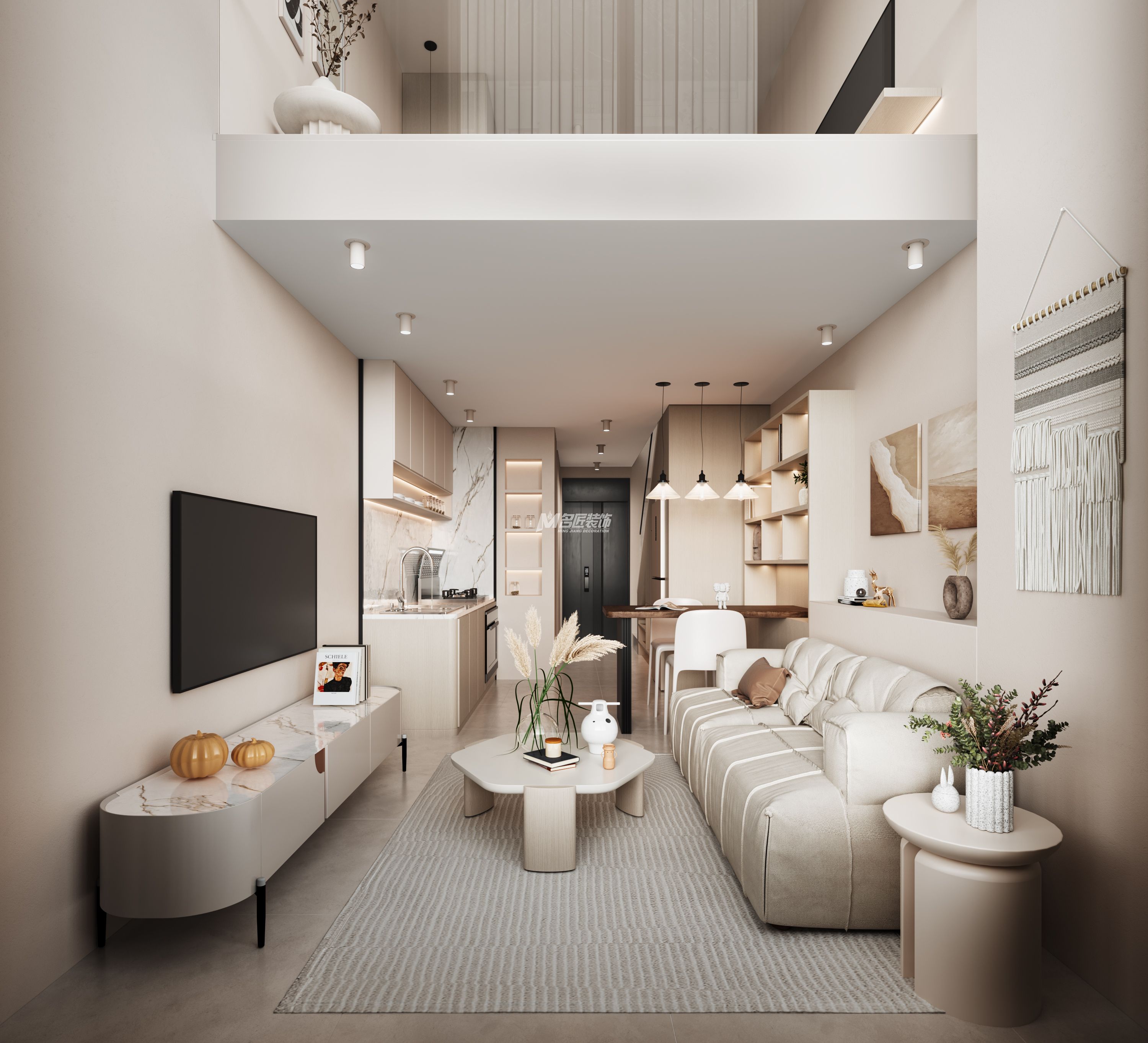 南宁北大龙廷50㎡现代简约客餐厅装修风格效果图