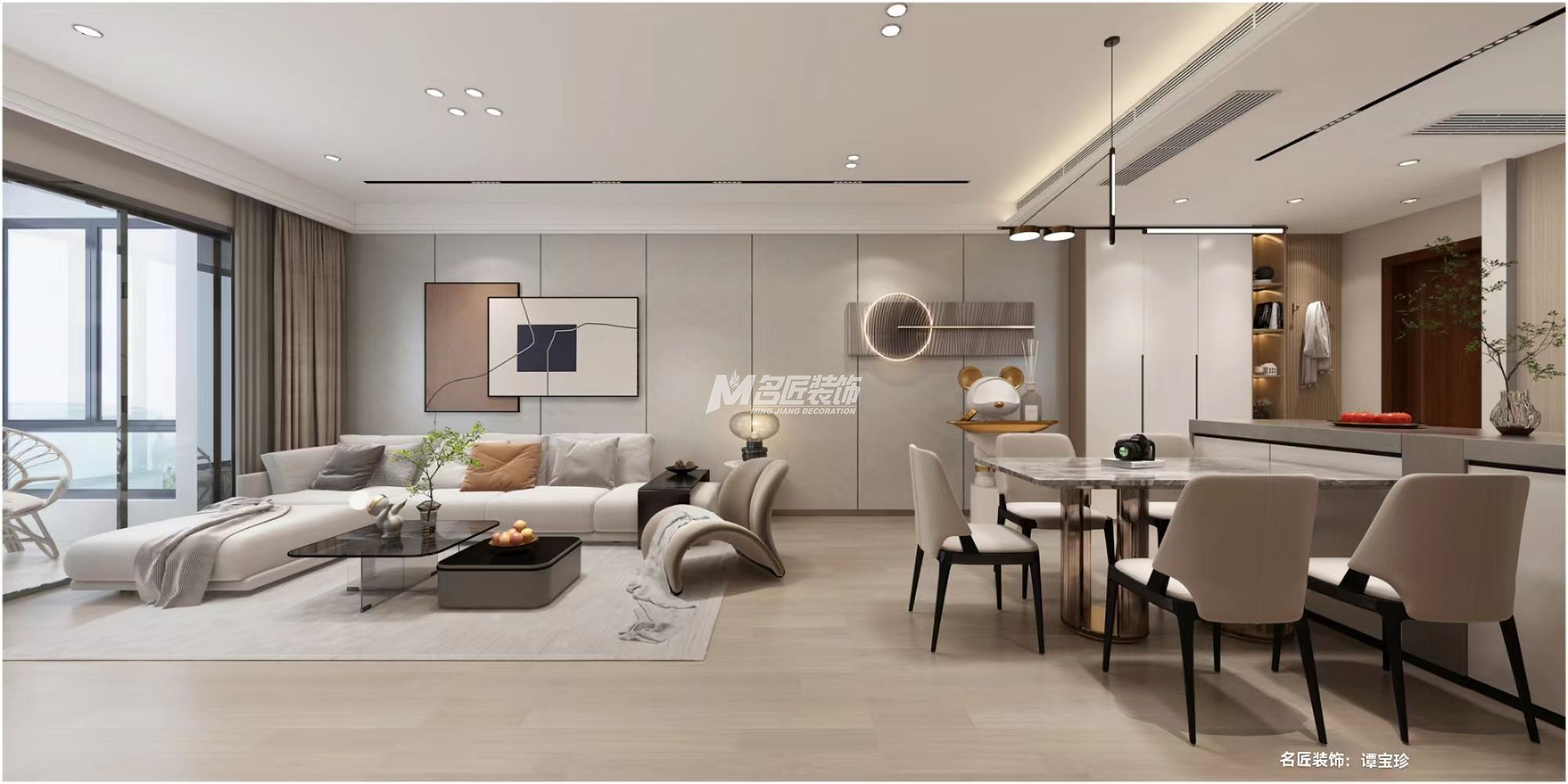 南宁龙光玖珑华府143㎡客餐厅现代简约装修风格效果图	