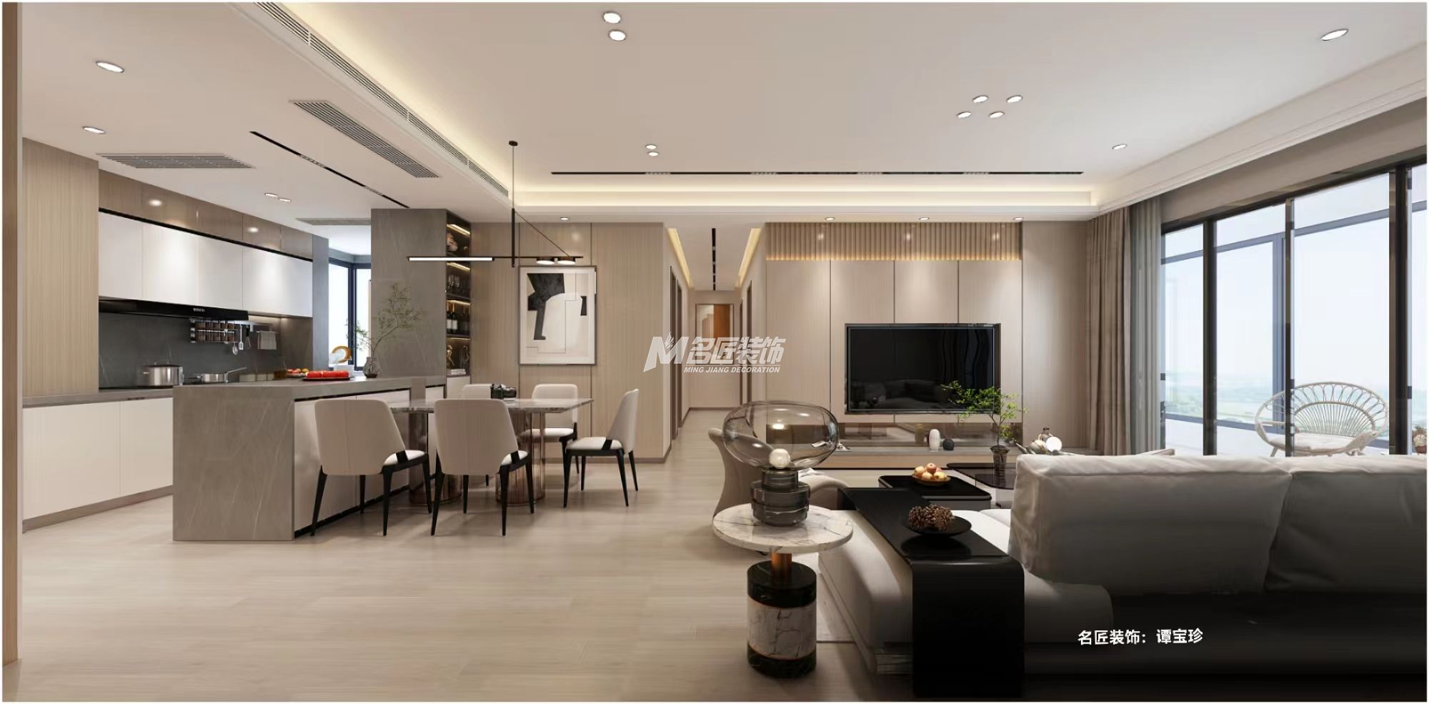 南宁龙光玖珑华府143㎡客餐厅现代简约装修风格效果图	